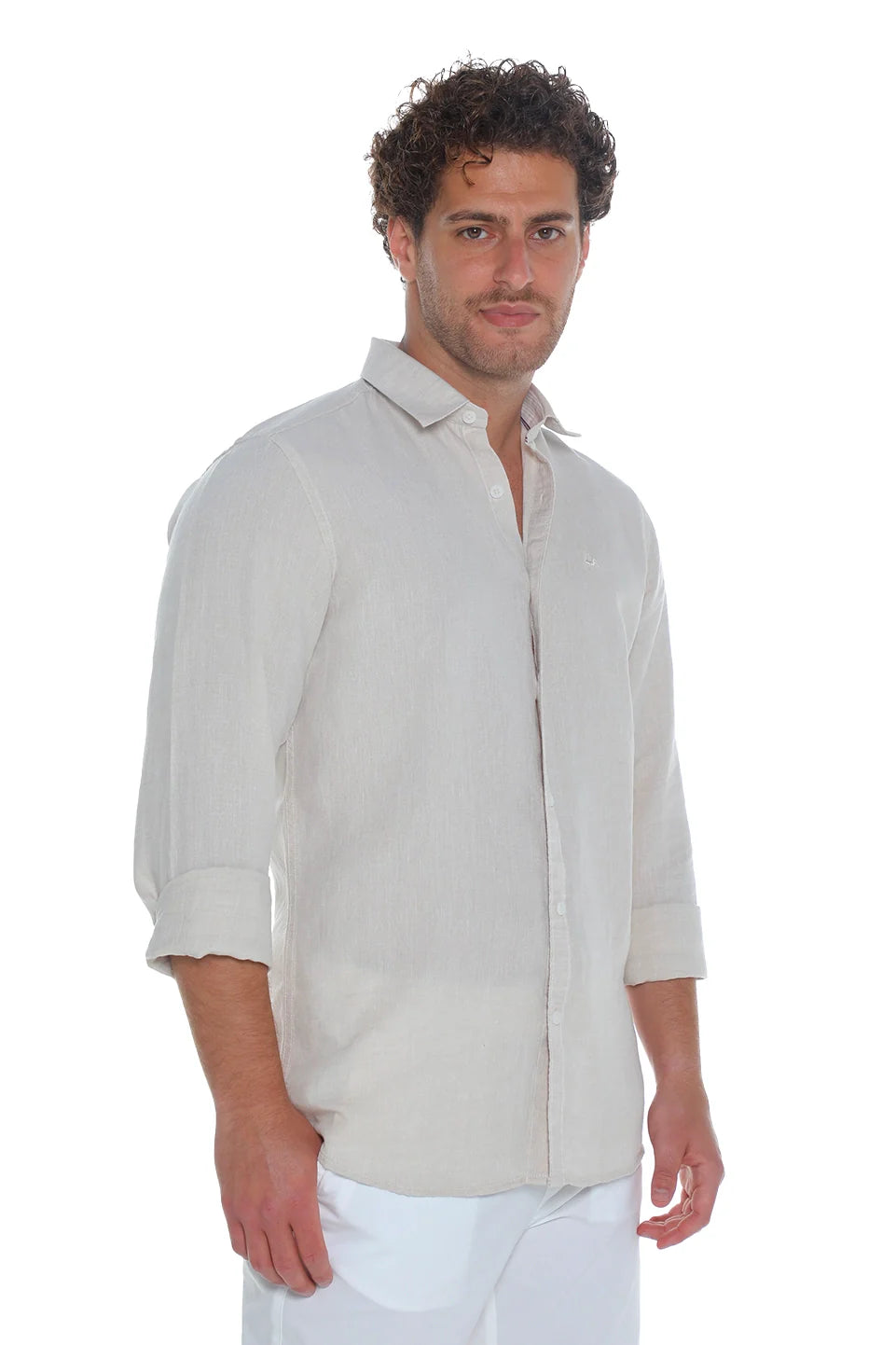 Long Sleeved Beige Linen Shirt