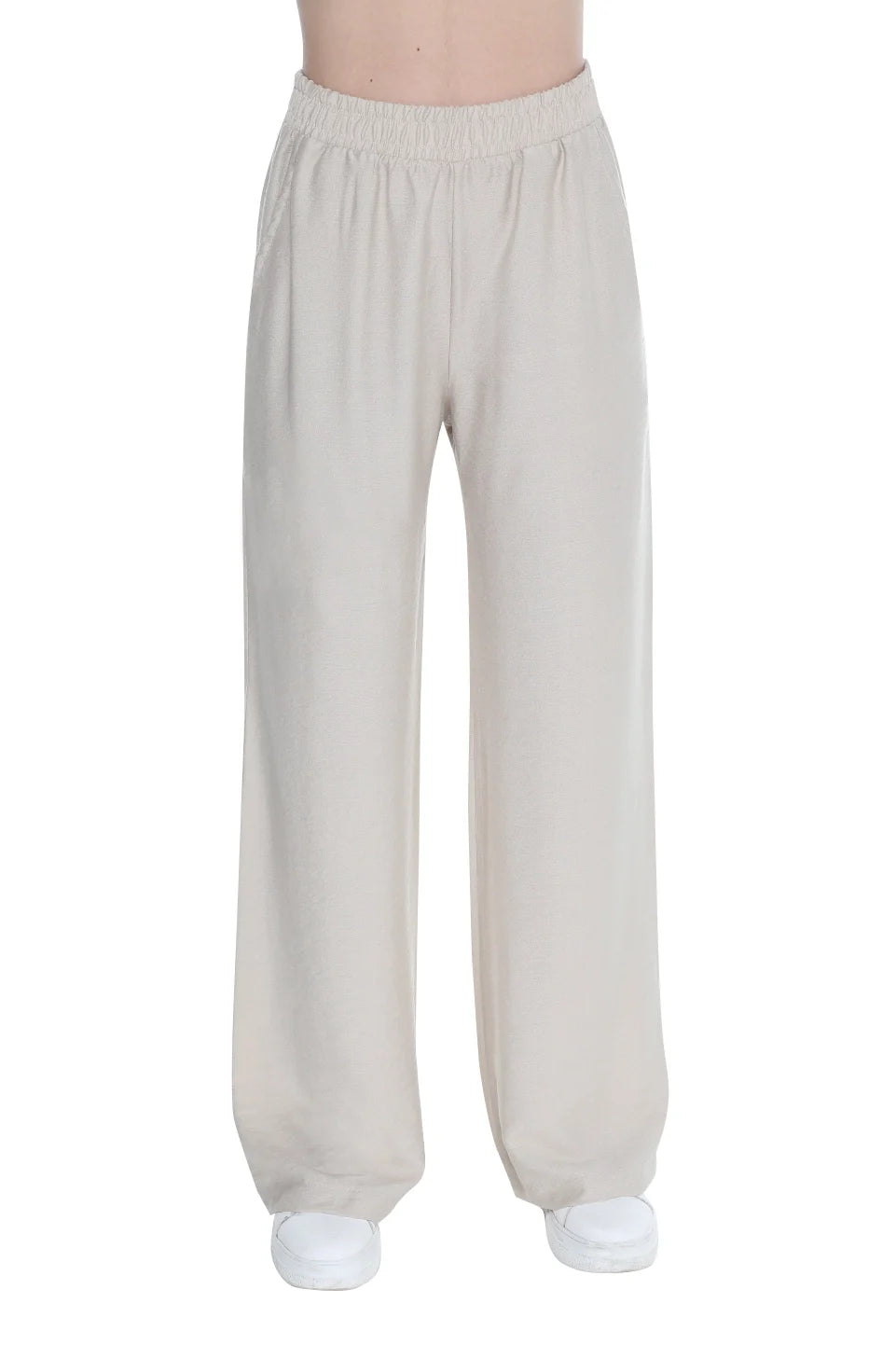 Beige Wide Leg Pant With Elastic Waist