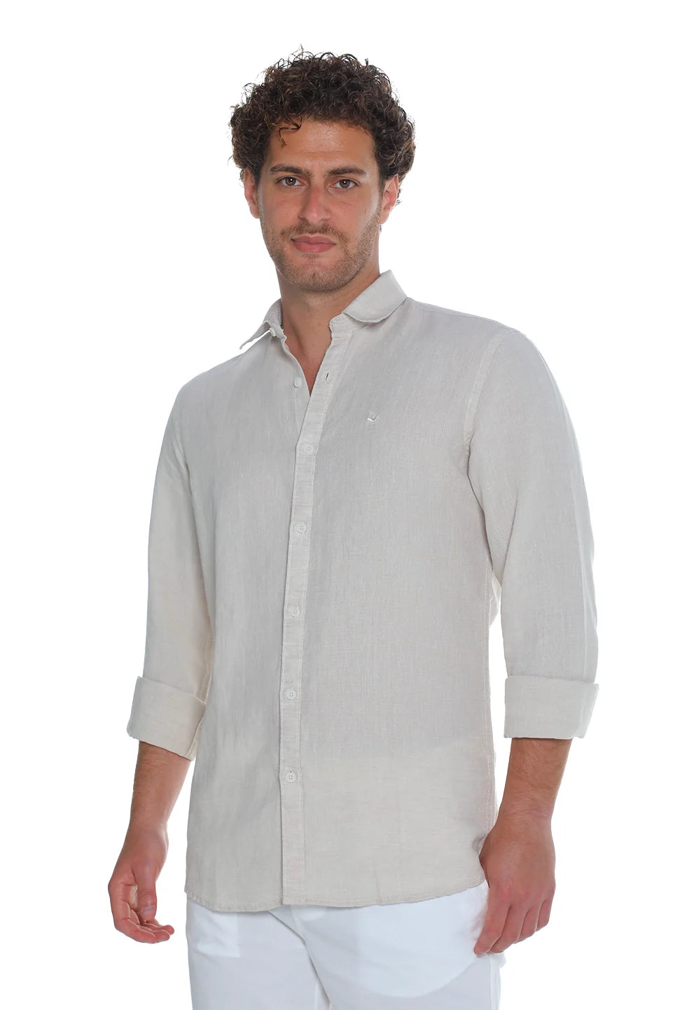 Long Sleeved Beige Linen Shirt