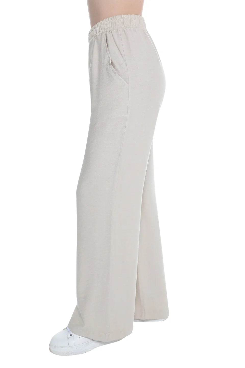 Beige Wide Leg Pant With Elastic Waist