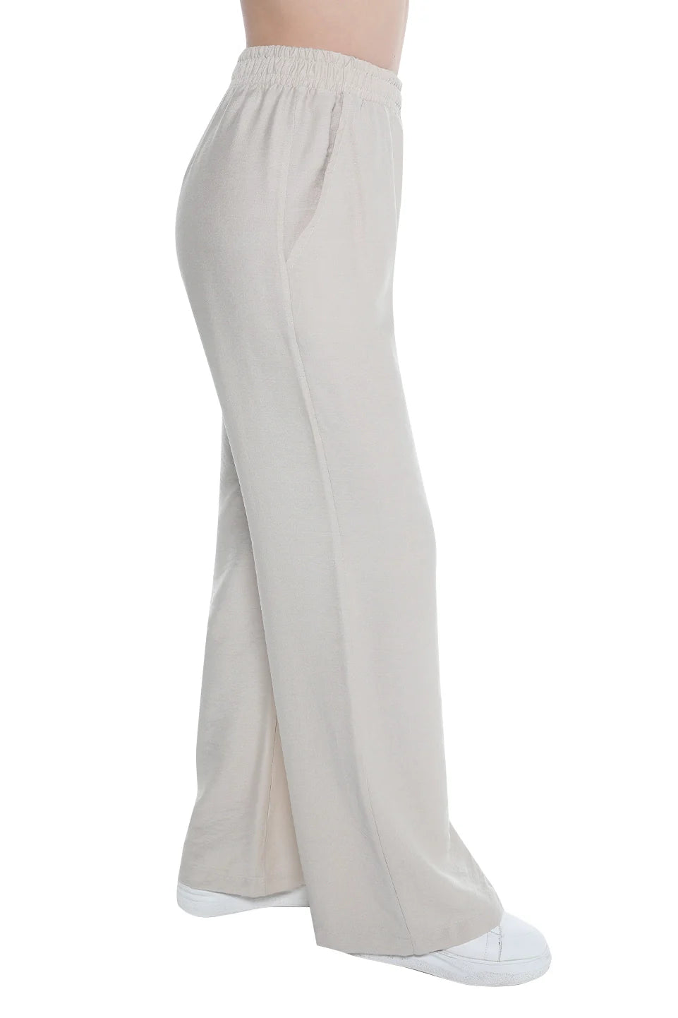 Beige Wide Leg Pant With Elastic Waist