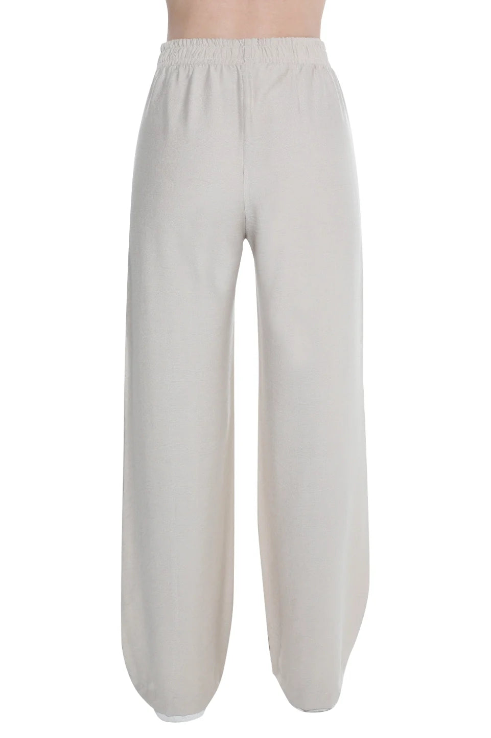 Beige Wide Leg Pant With Elastic Waist