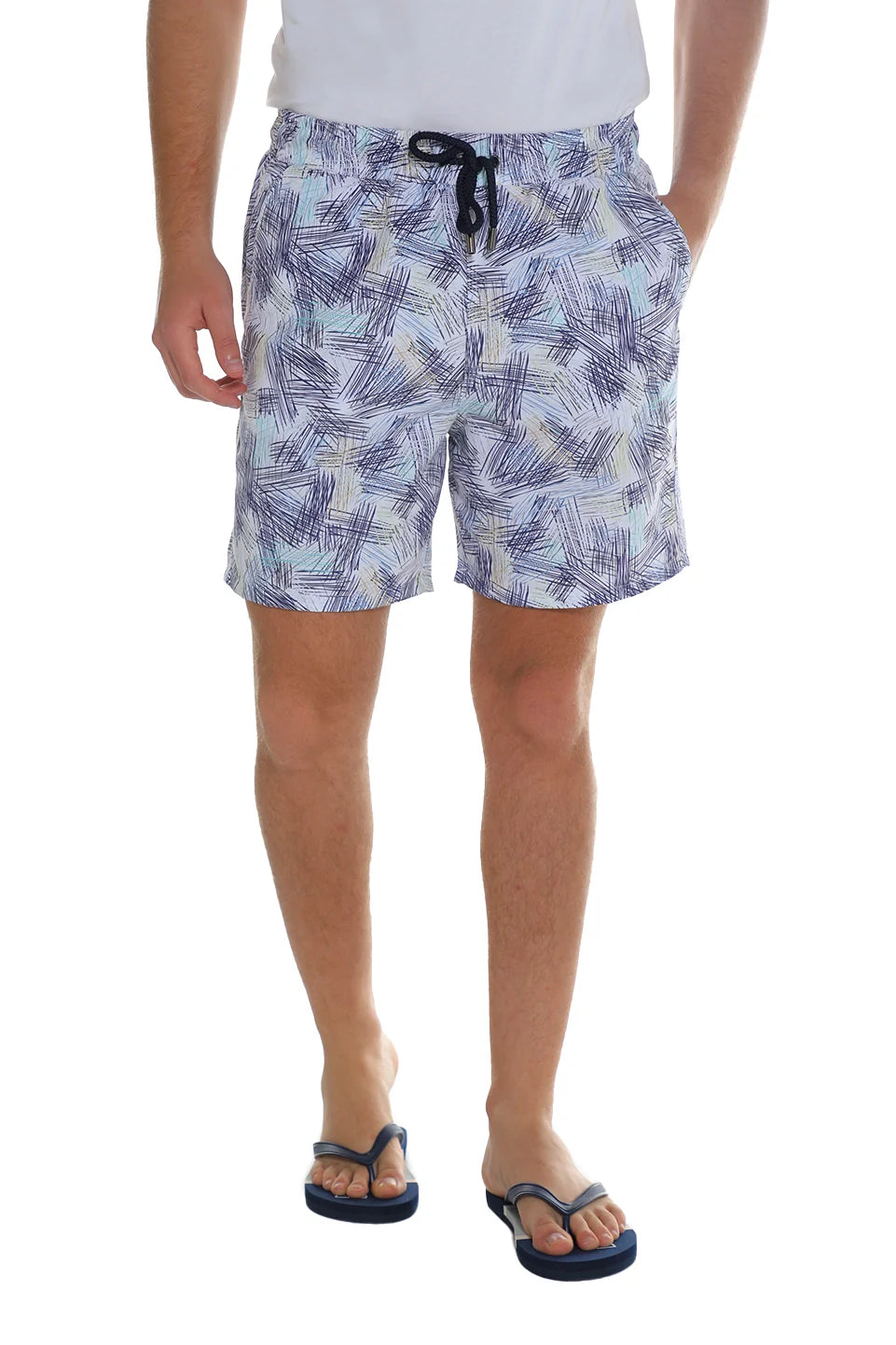 White Swim Short With Printed Design