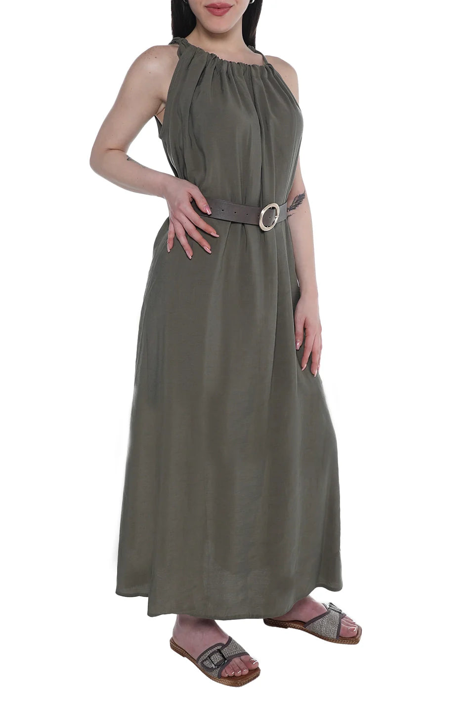 Long Olive dress With Belt