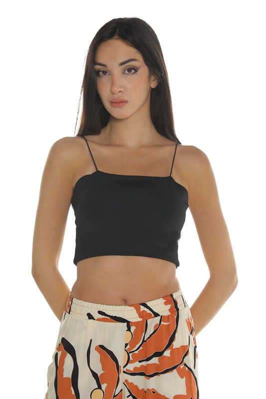 Thin Strap Black Sleeveless Crop Top
