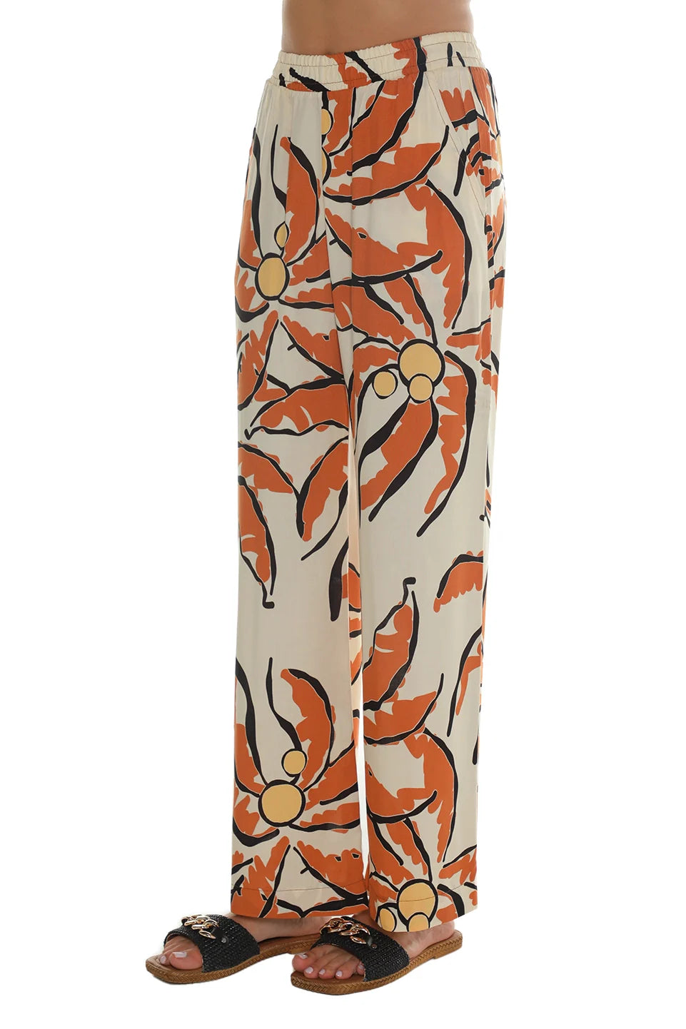 Orange Casual Pant With Printed Design