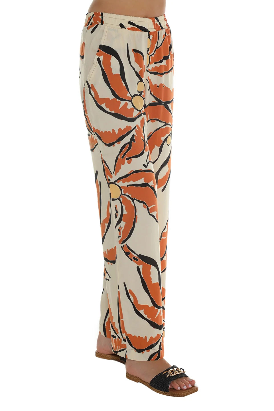 Orange Casual Pant With Printed Design