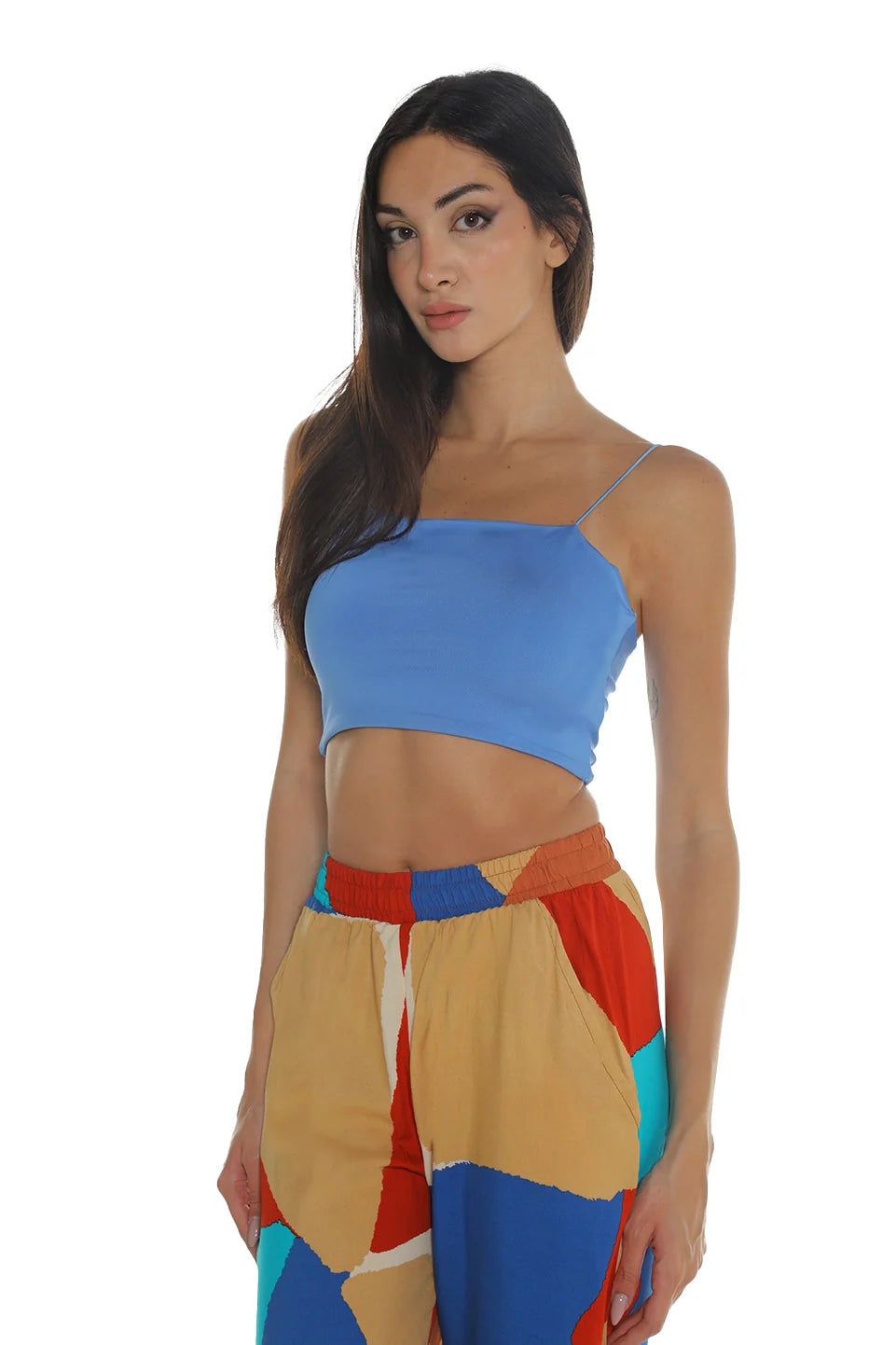 Thin Strap Blue Crop Top