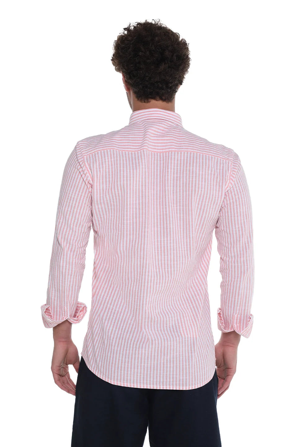 Long Sleeve Stripe Peach Linen Shirt