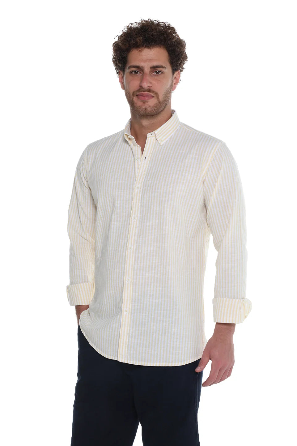Long Sleeve Stripe Lemon Linen Shirt