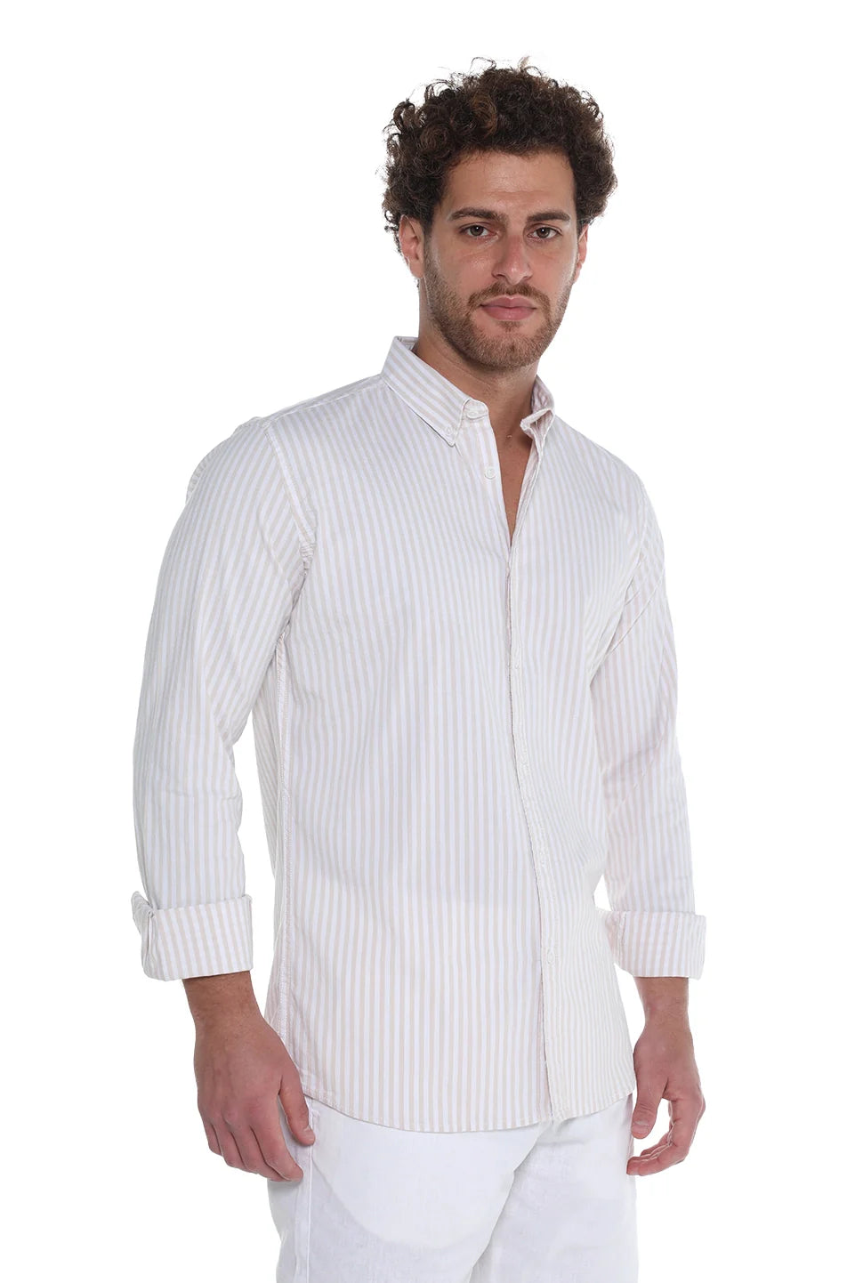 Light Beige Oxford Shirt With thin Stripe Design