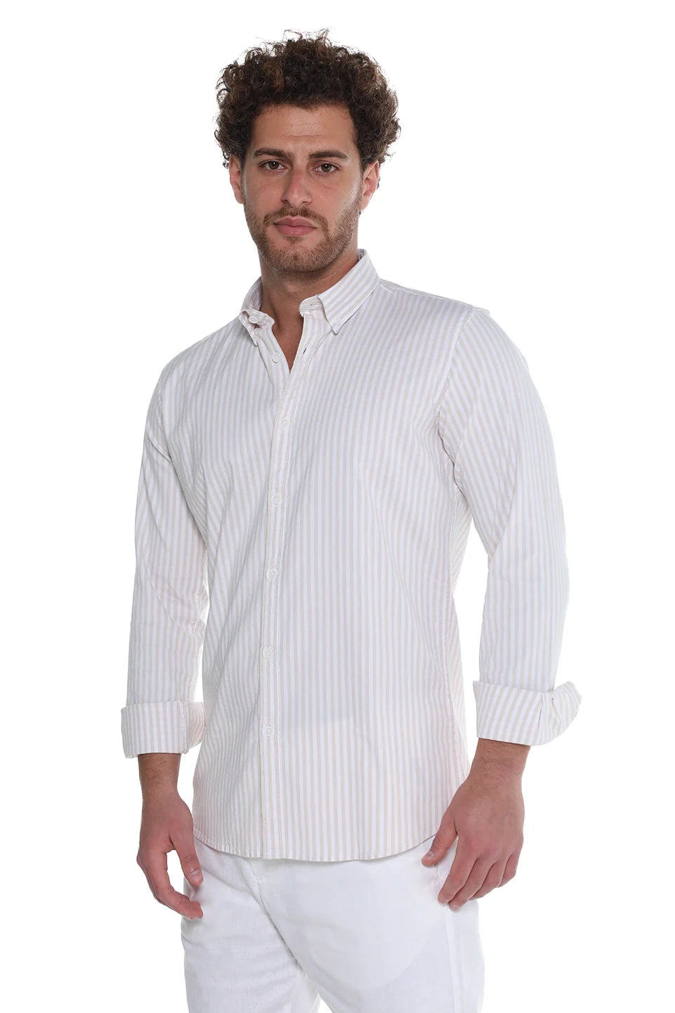 Light Beige Oxford Shirt With thin Stripe Design