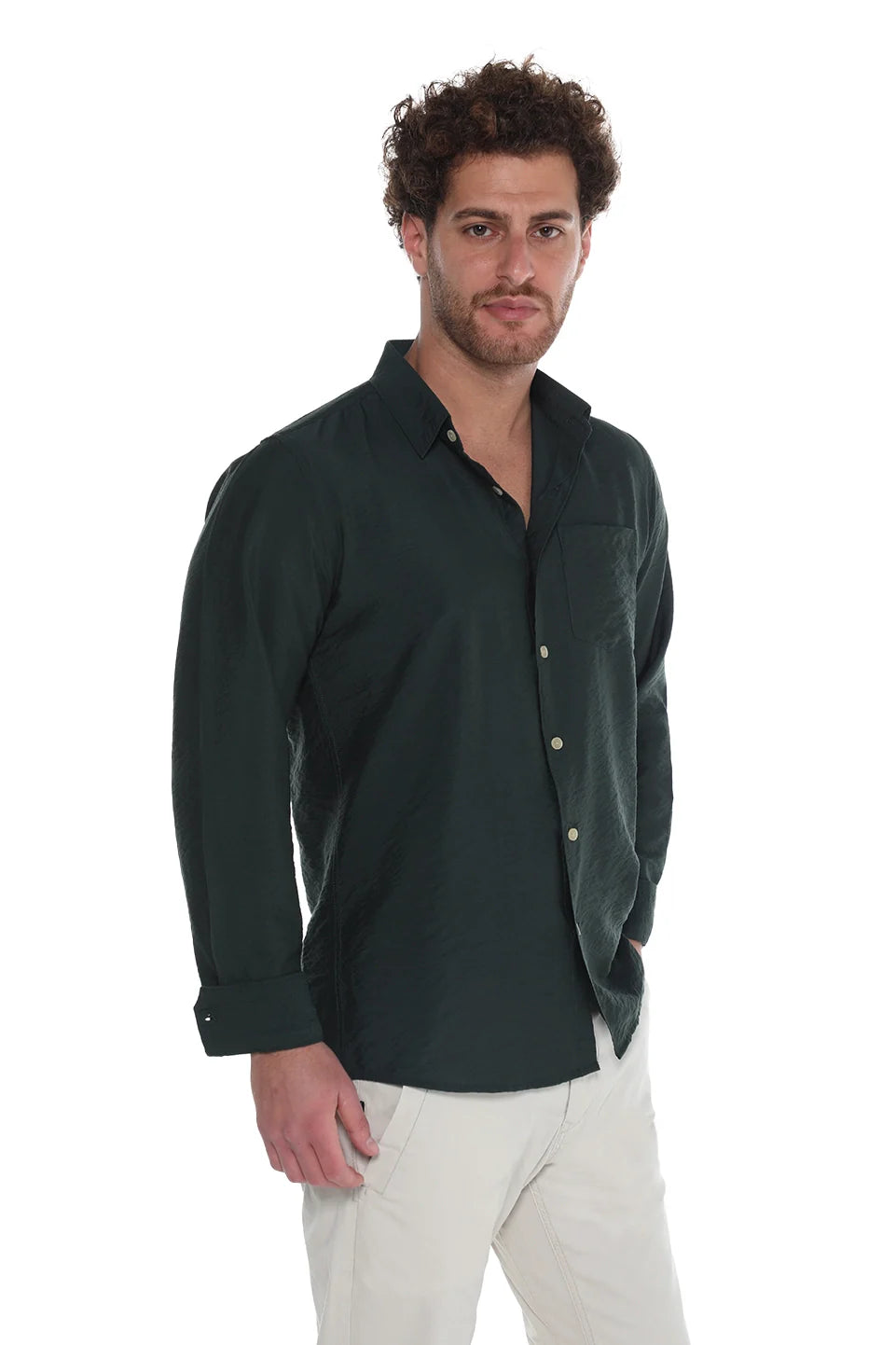 Casual Green Shirt With Attached Chest Pocket