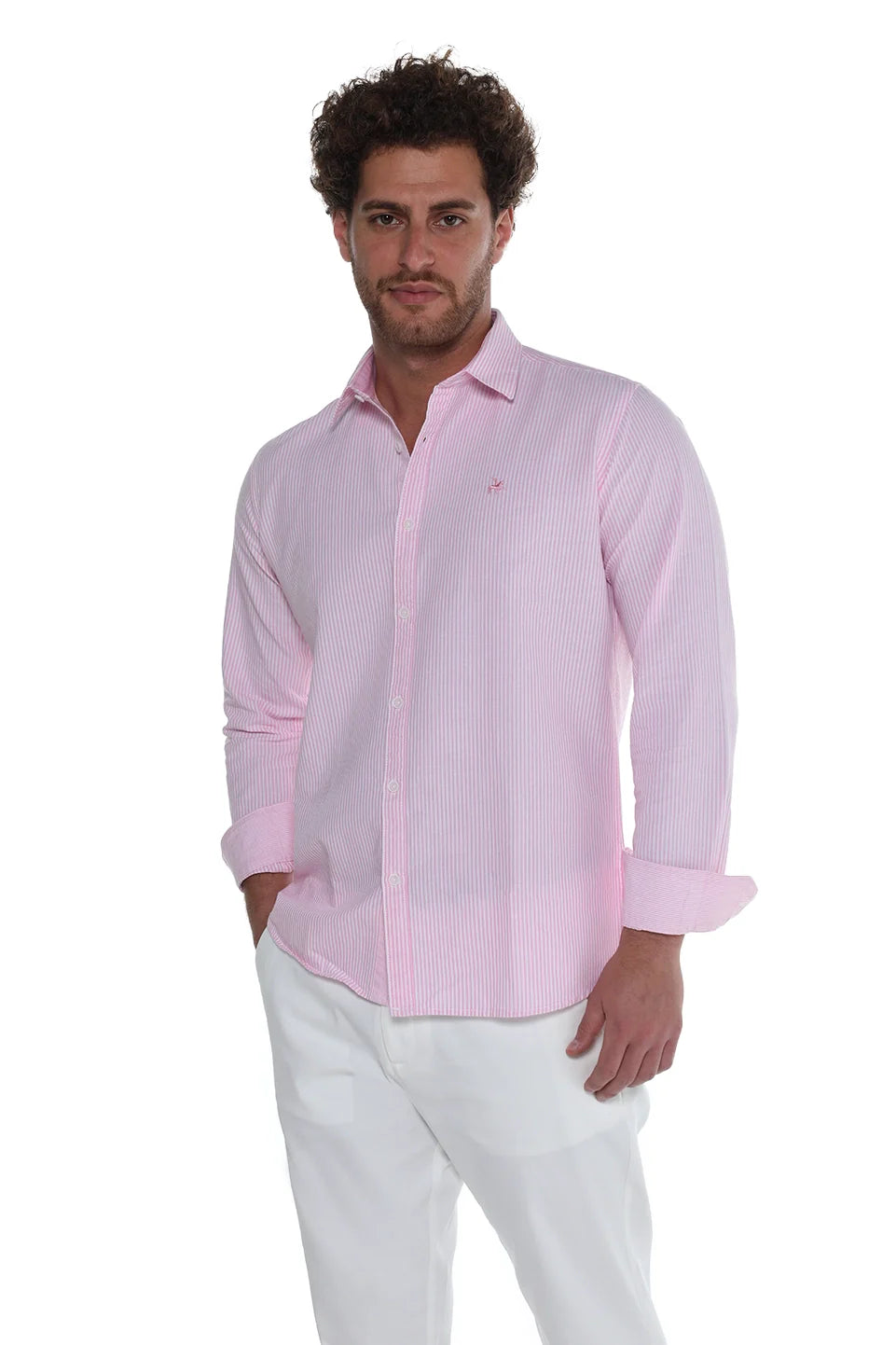 Pink Oxford Striped Shirt Long Sleeve
