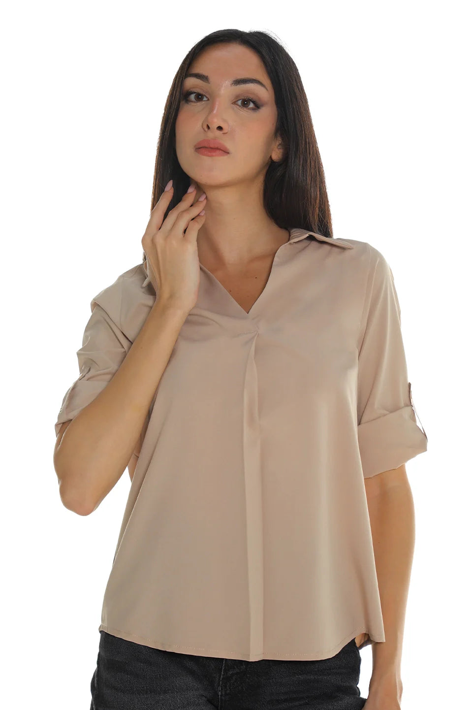 Beige Casual Shirt With Button To Close