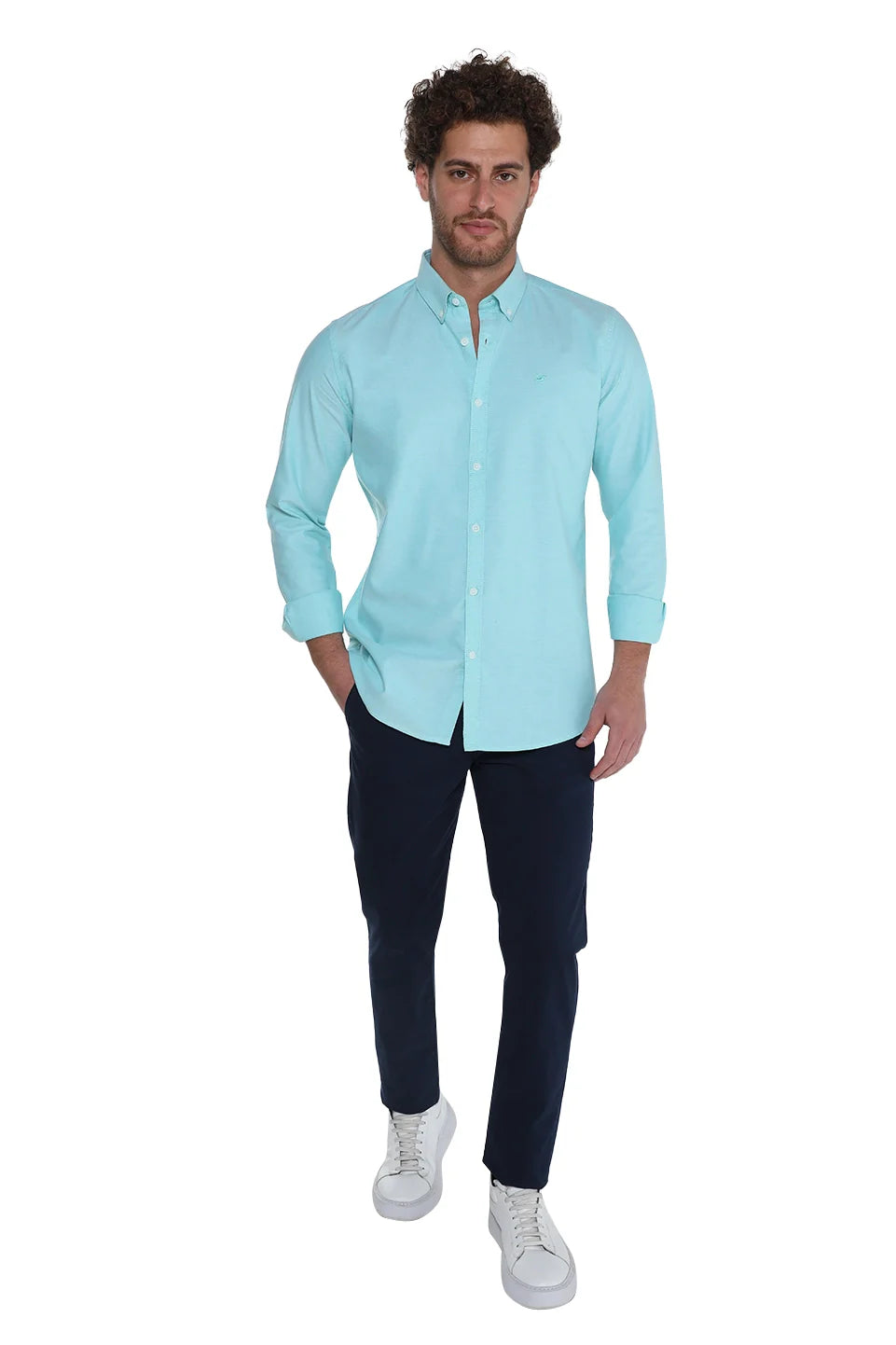 Long Sleeve Mint Oxford Shirt With Button Down Collar