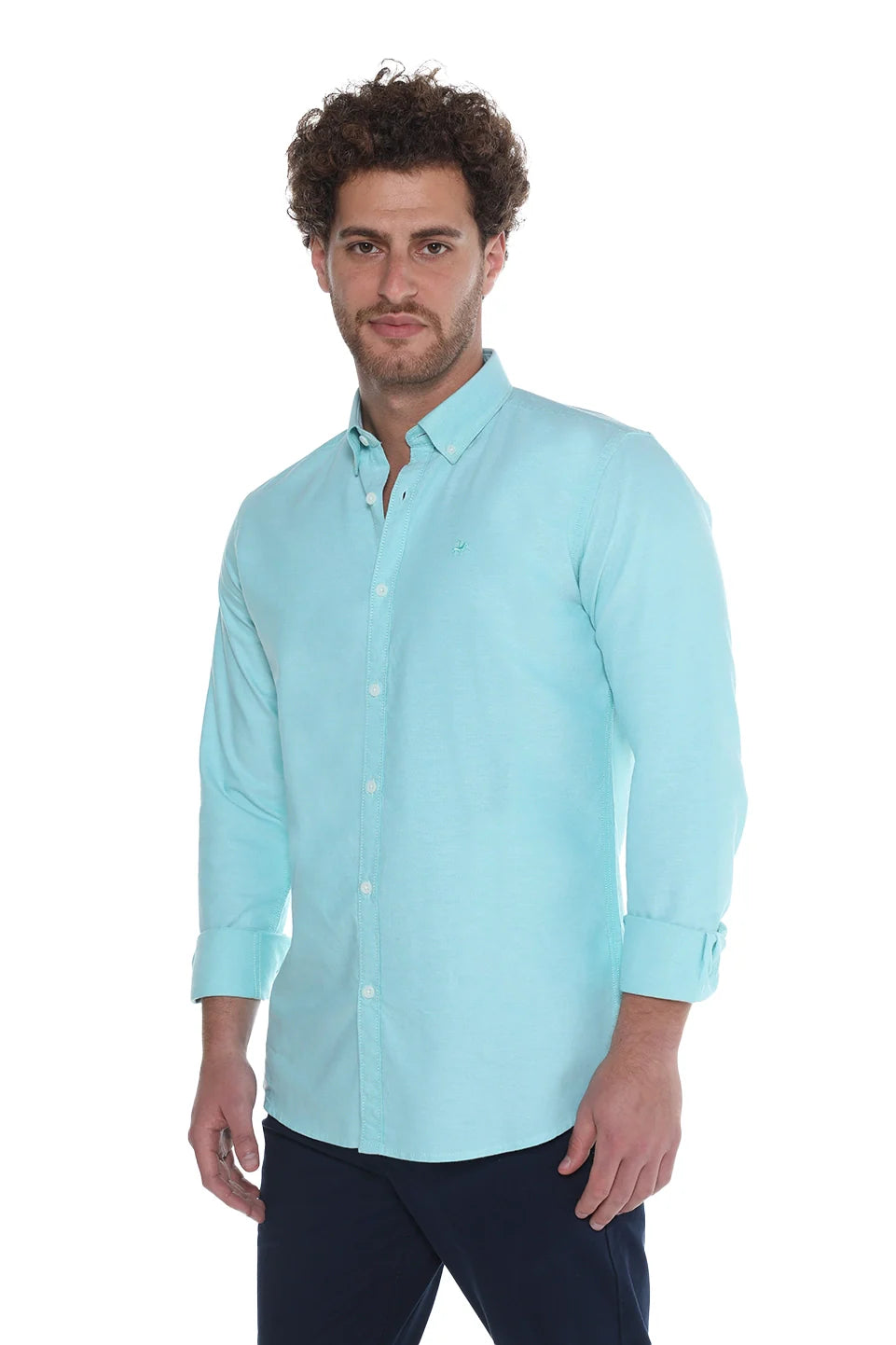 Long Sleeve Mint Oxford Shirt With Button Down Collar