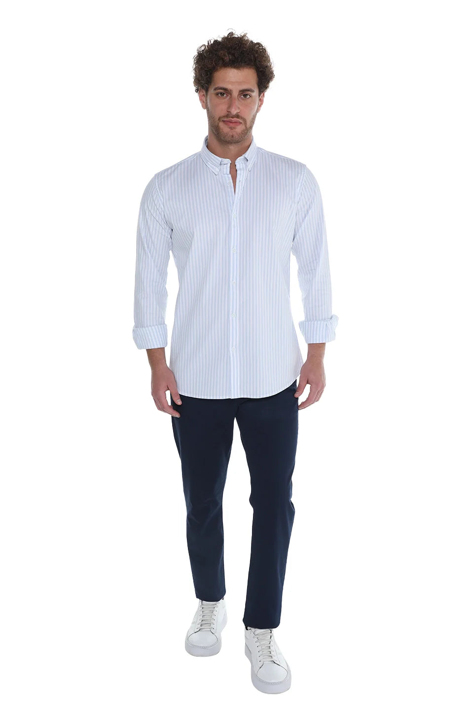 Sky Blue Oxford Shirt With thin Stripe Design