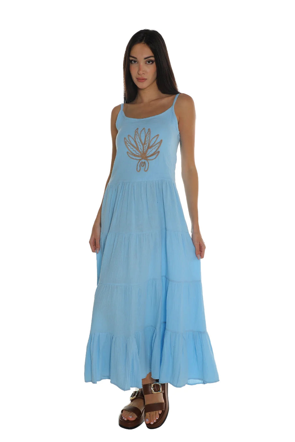 Sleeveless Blue Dress With Printed Design
