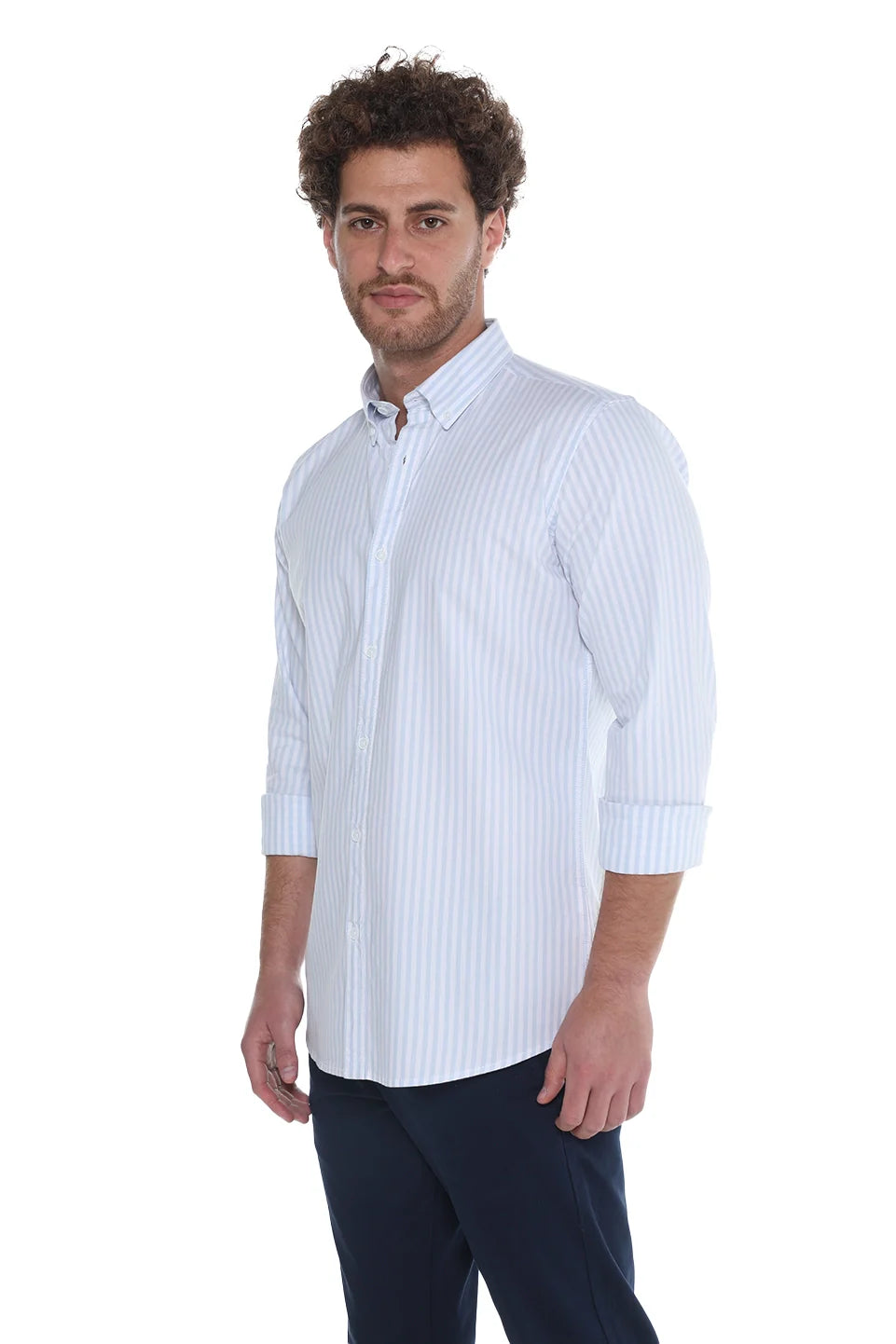 Sky Blue Oxford Shirt With thin Stripe Design
