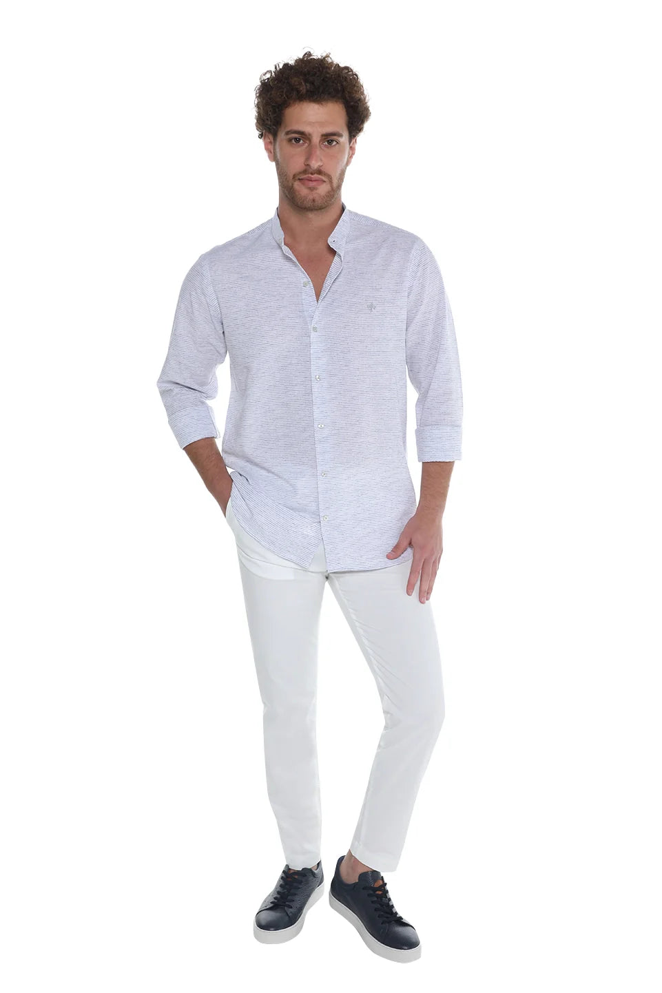 Light Grey Long Sleeve Shirt With Wing Collar