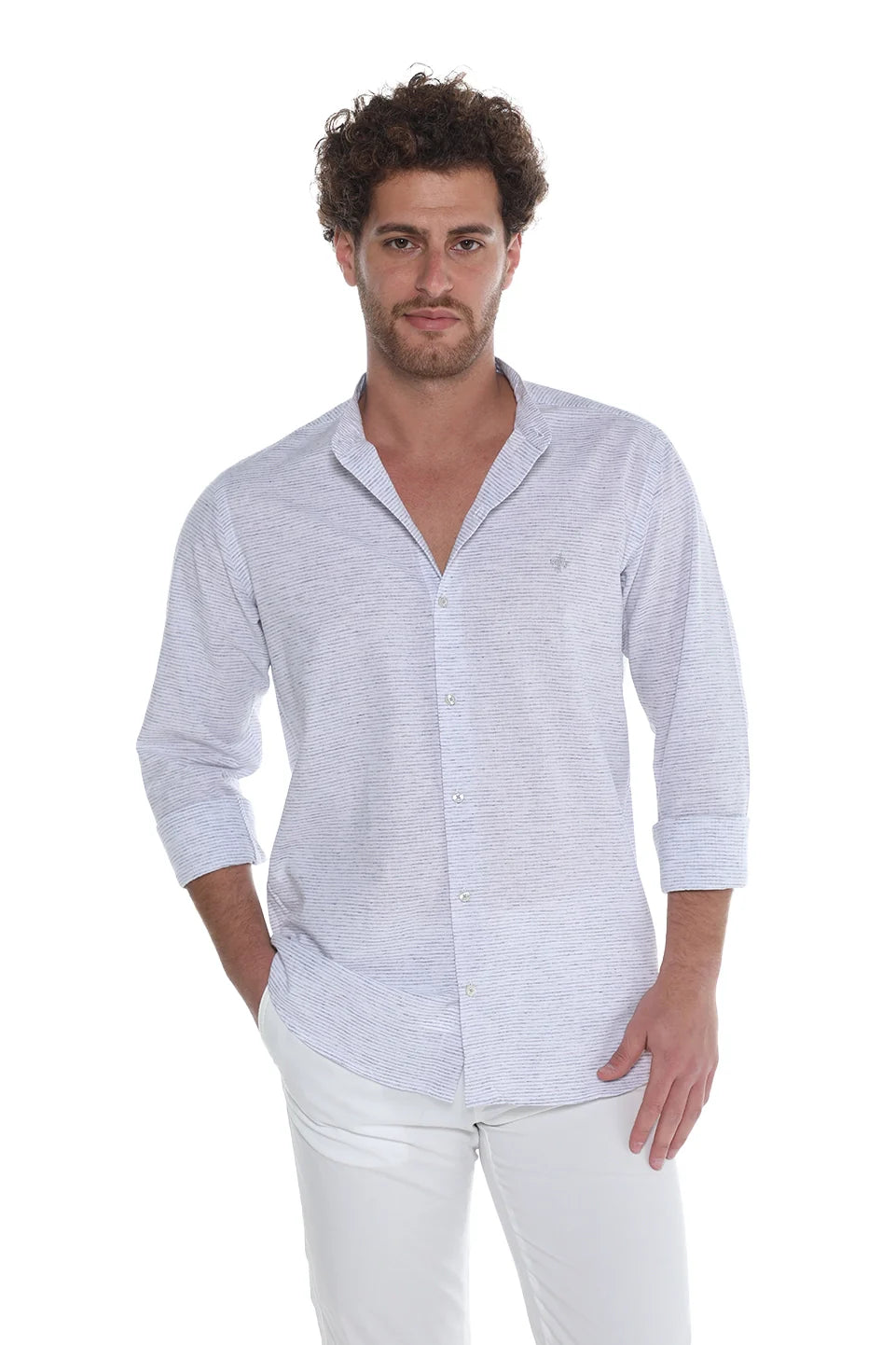 Light Grey Long Sleeve Shirt With Wing Collar