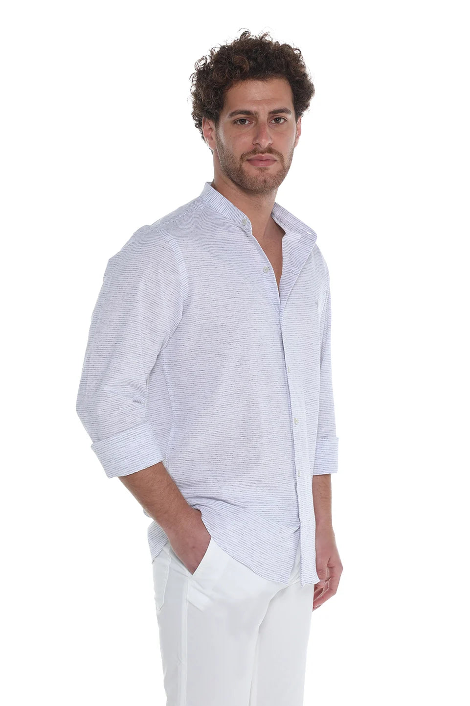 Light Grey Long Sleeve Shirt With Wing Collar
