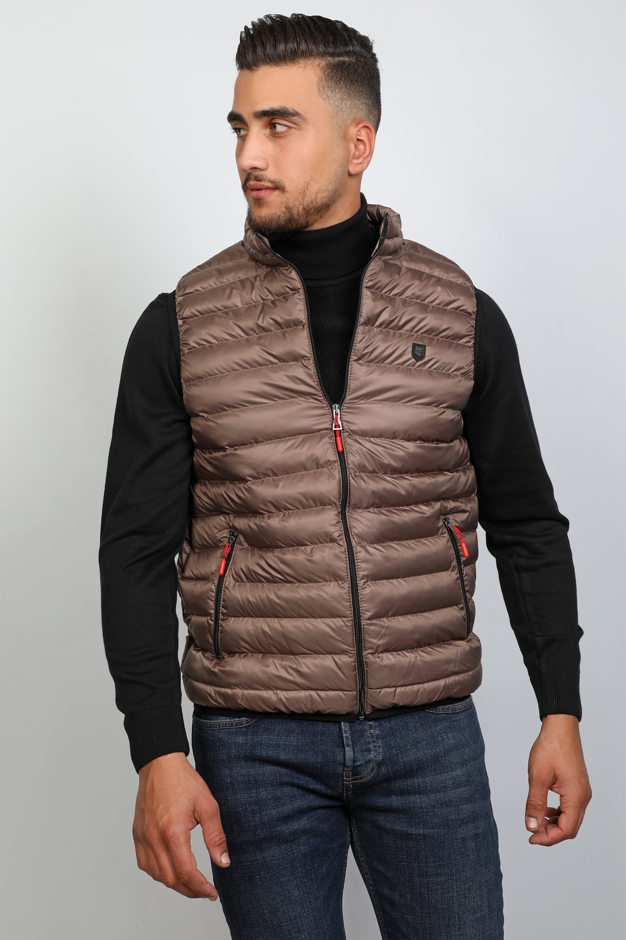Men Brown Light Weight Puffer Vest