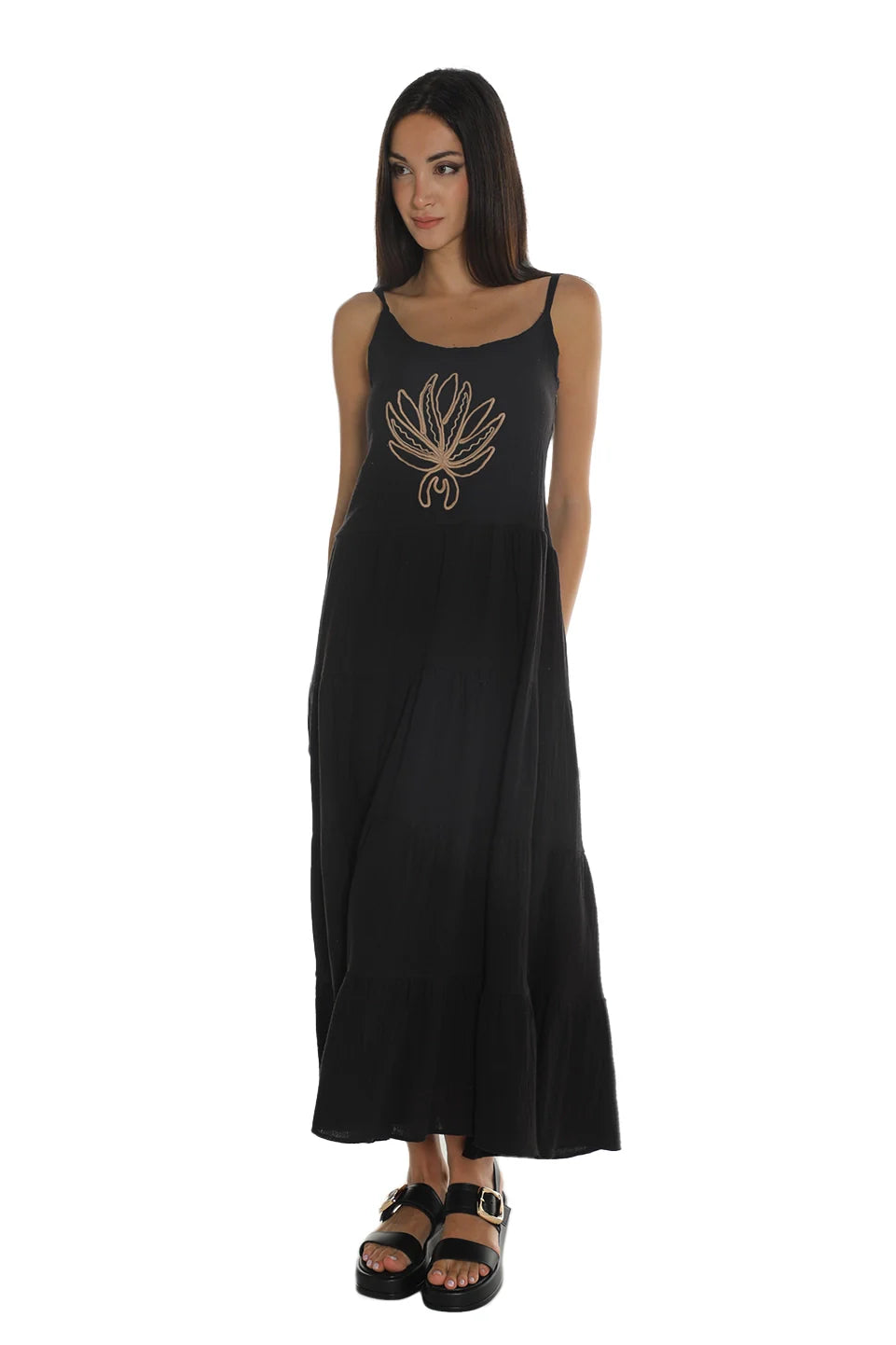 Sleeveless Black Dress With Printed Design