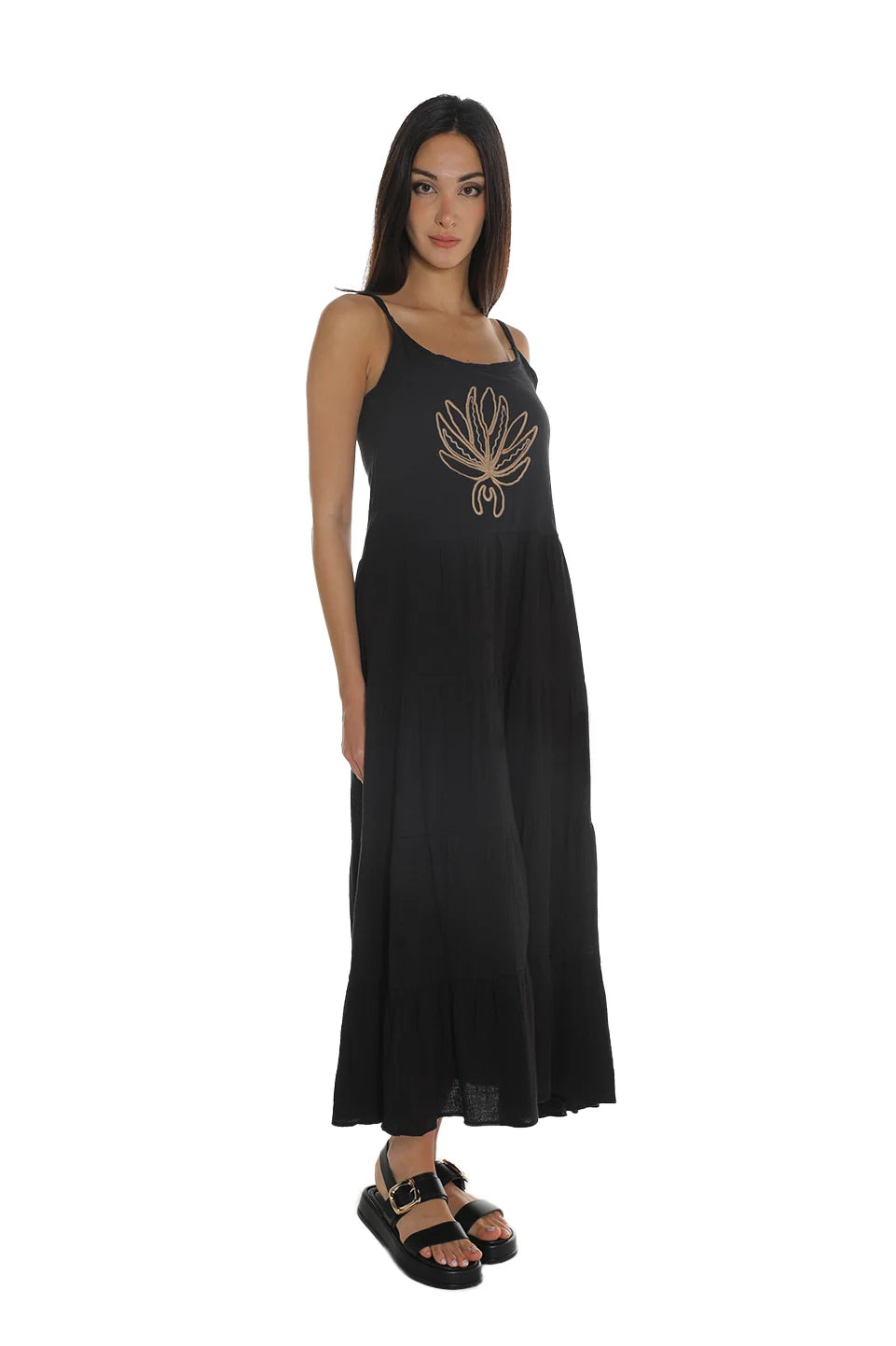 Sleeveless Black Dress With Printed Design