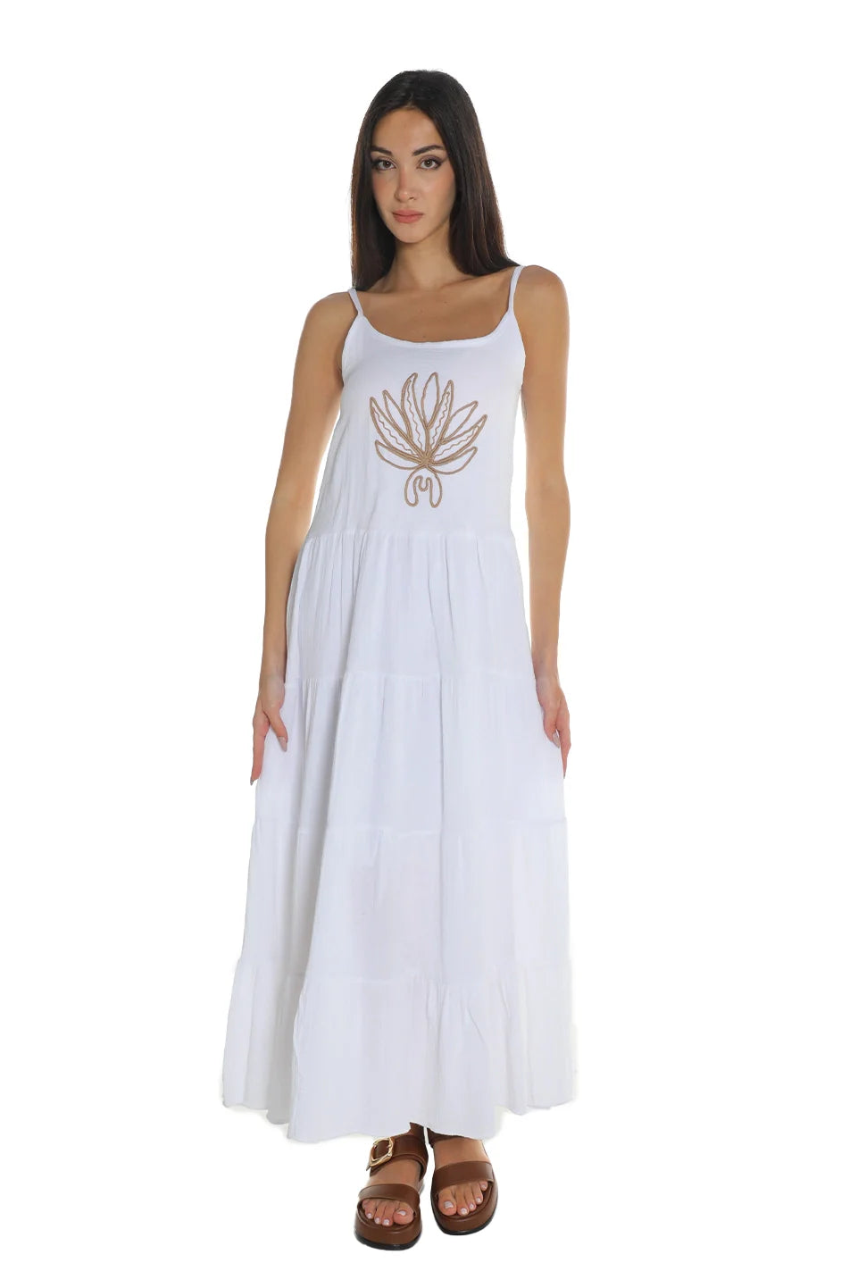 Sleeveless White Dress With Printed Design