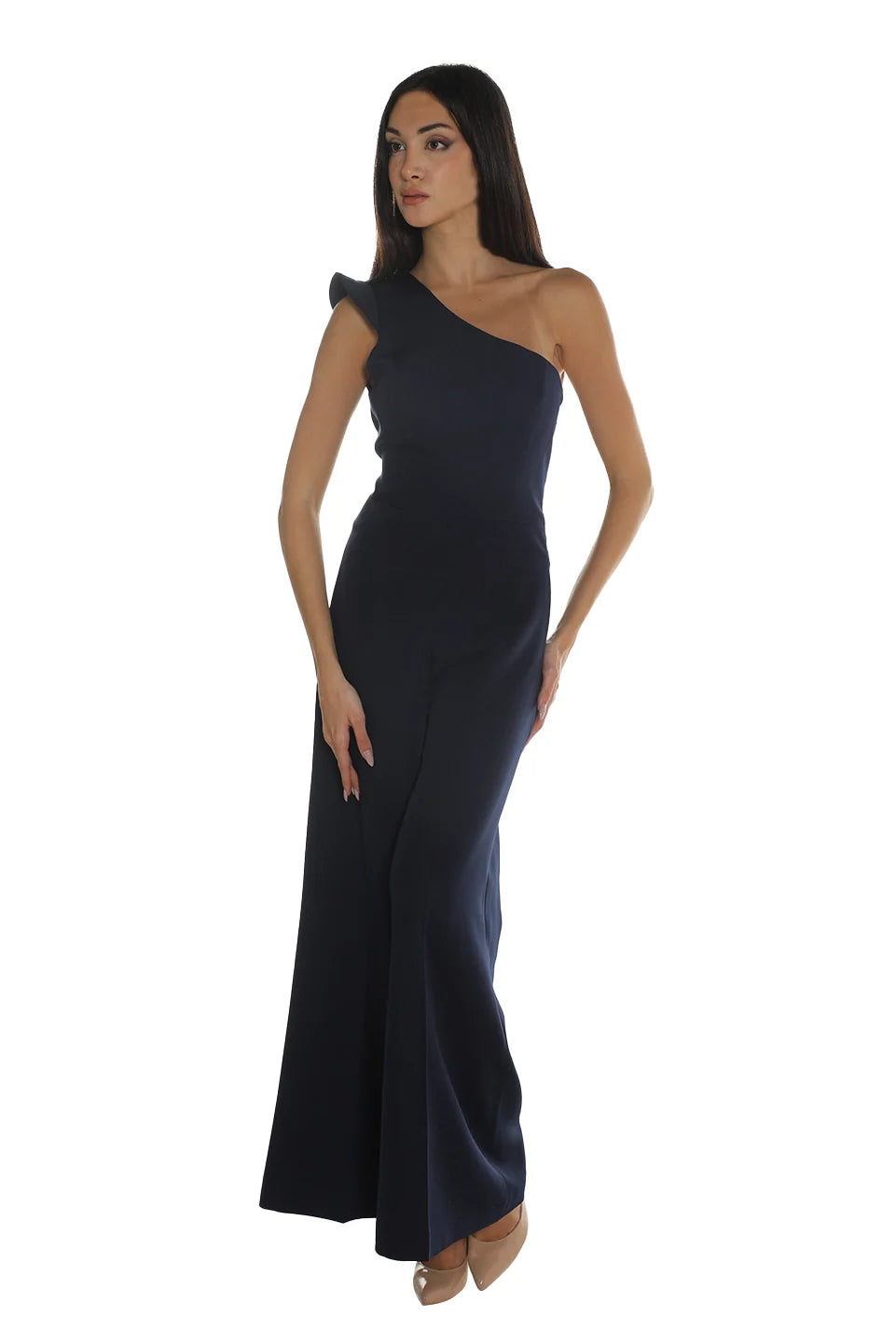 Navy Jumpsuit With Asymmetrical Neckline
