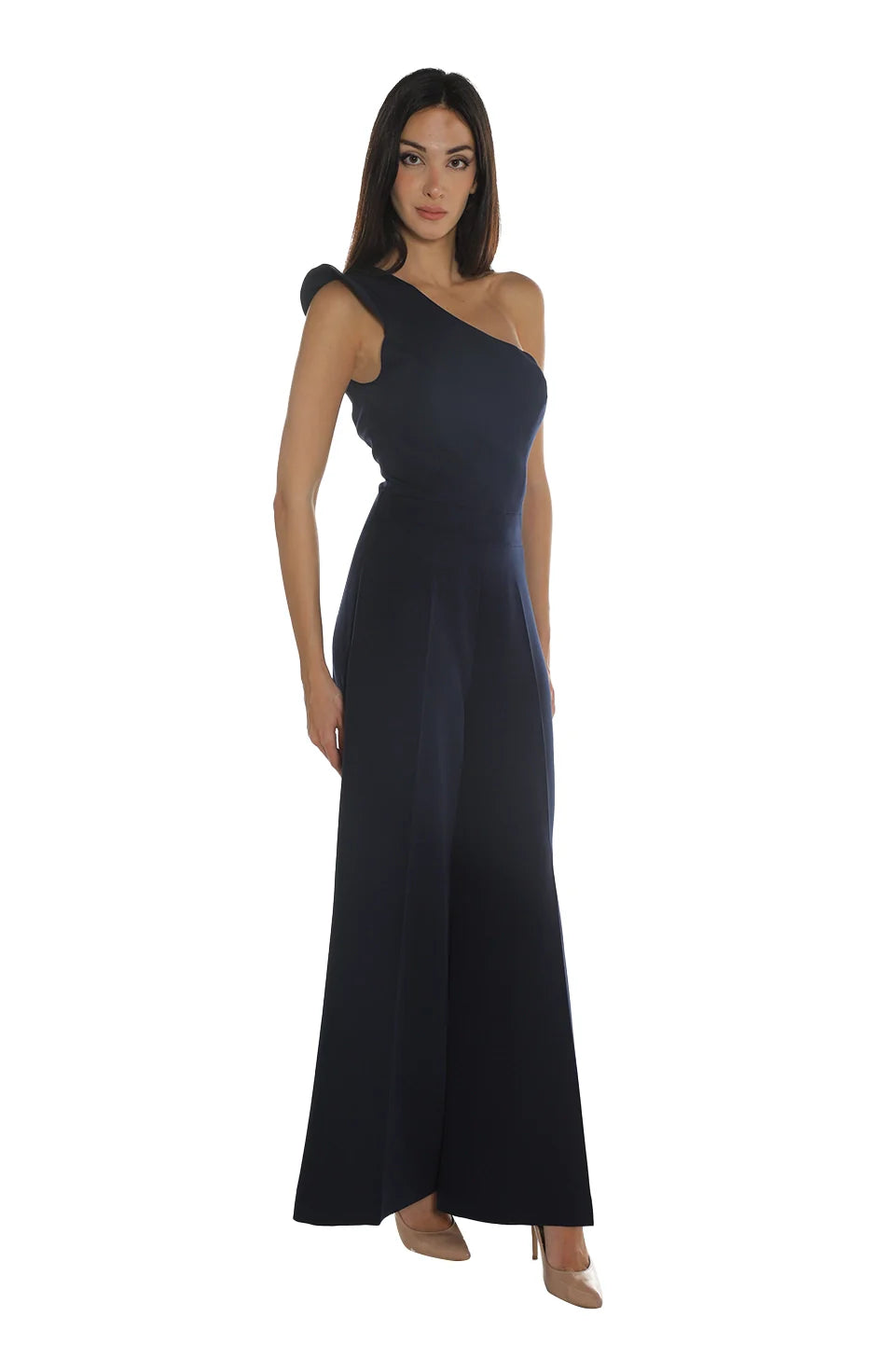 Navy Jumpsuit With Asymmetrical Neckline