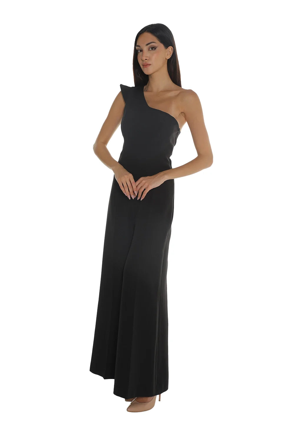 Black Jumpsuit With Asymmetrical Neckline