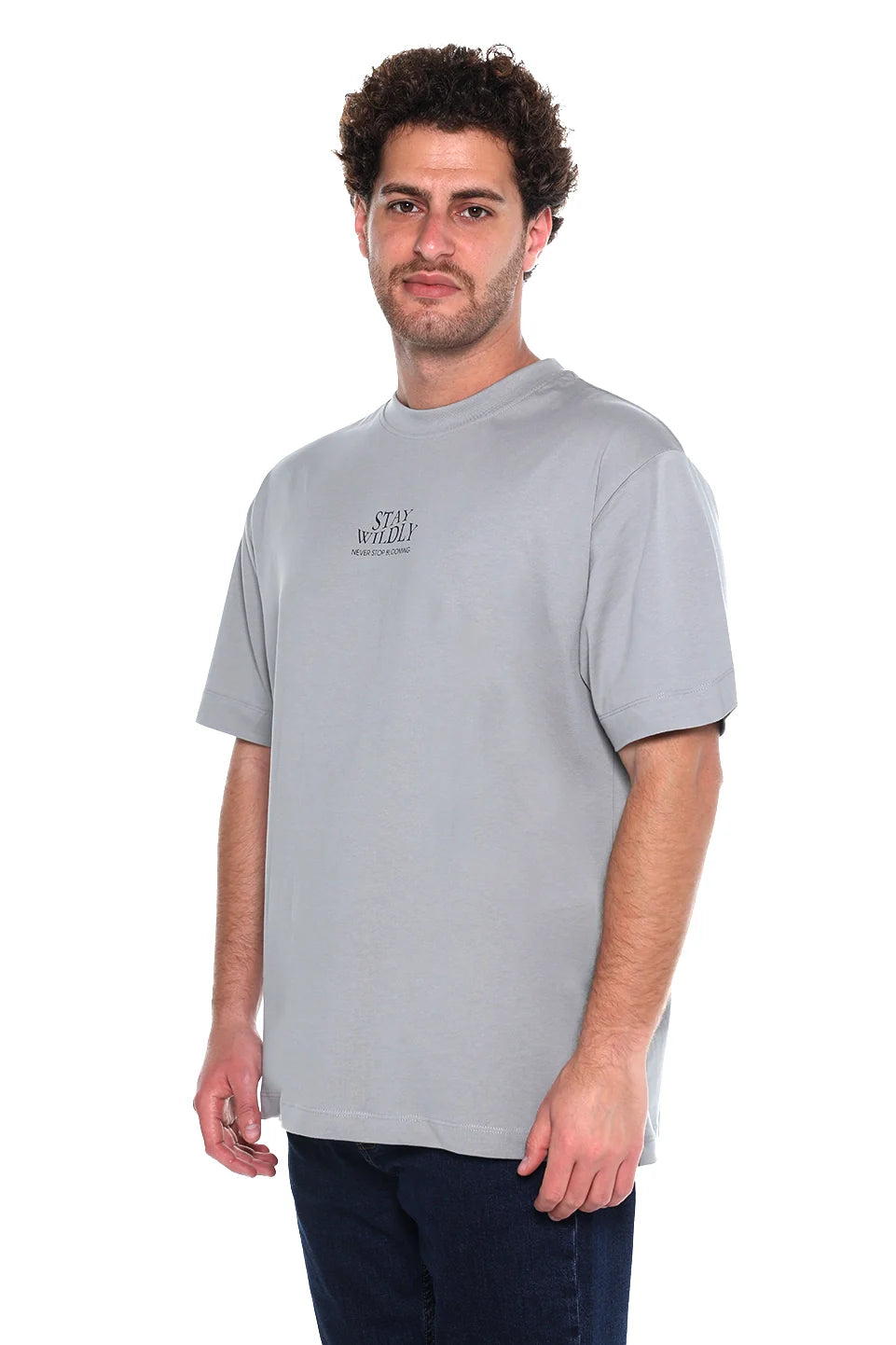 Grey Oversized T-Shirt With "Stay Wildly" Front Design