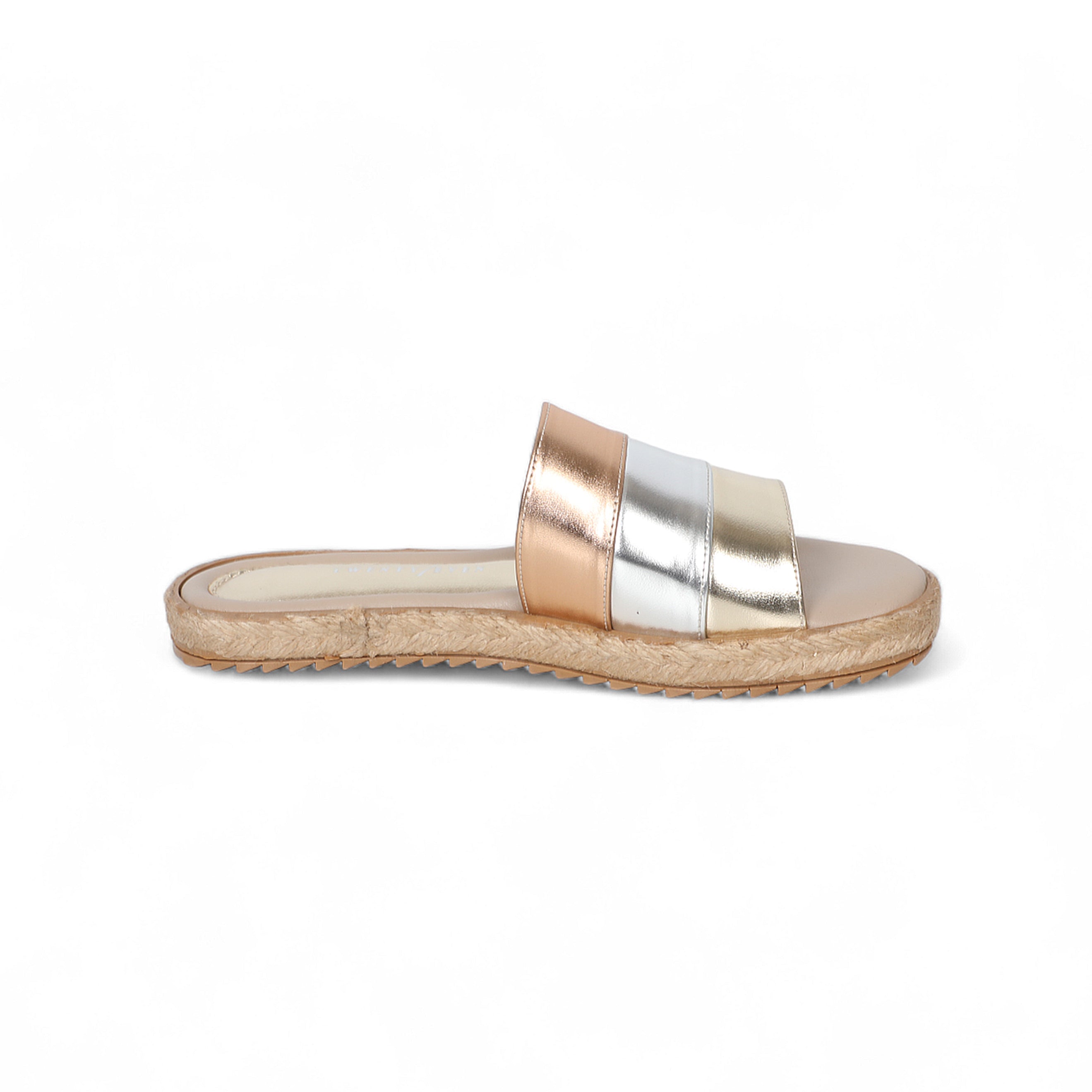 One Strap Gold Slipper With Small Insole