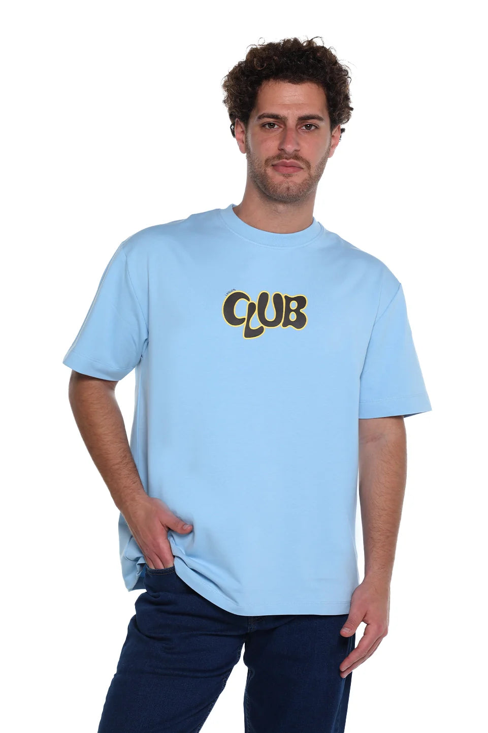 Oversized Blue T-Shirt With "Club" Front Design