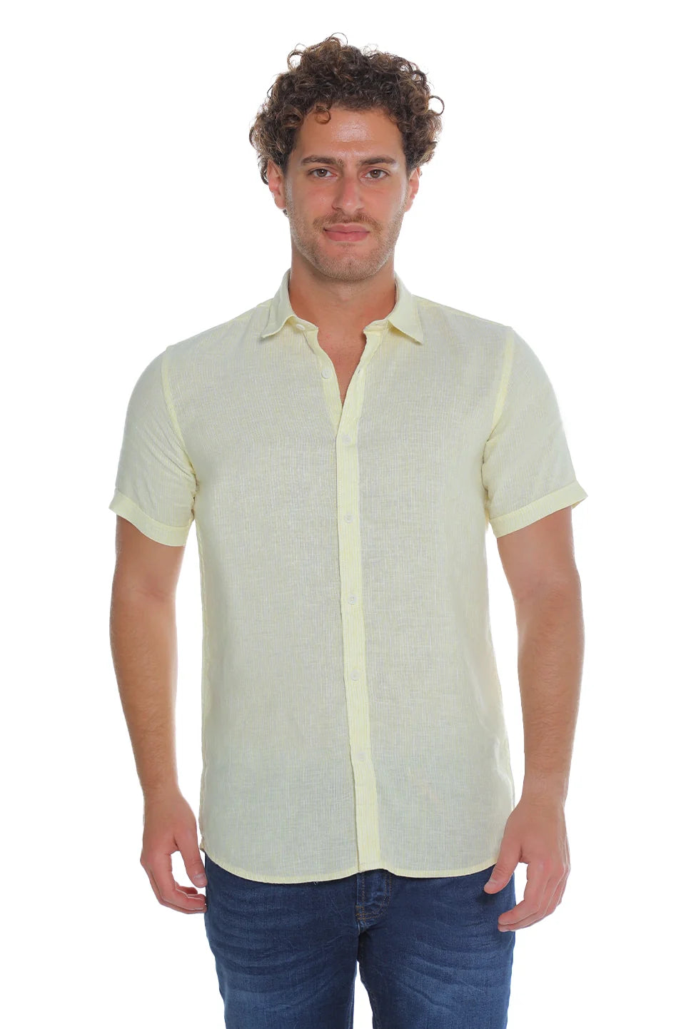 Short Sleeved Light Yellow Linen Shirt