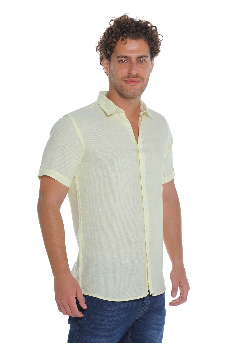Short Sleeved Light Yellow Linen Shirt