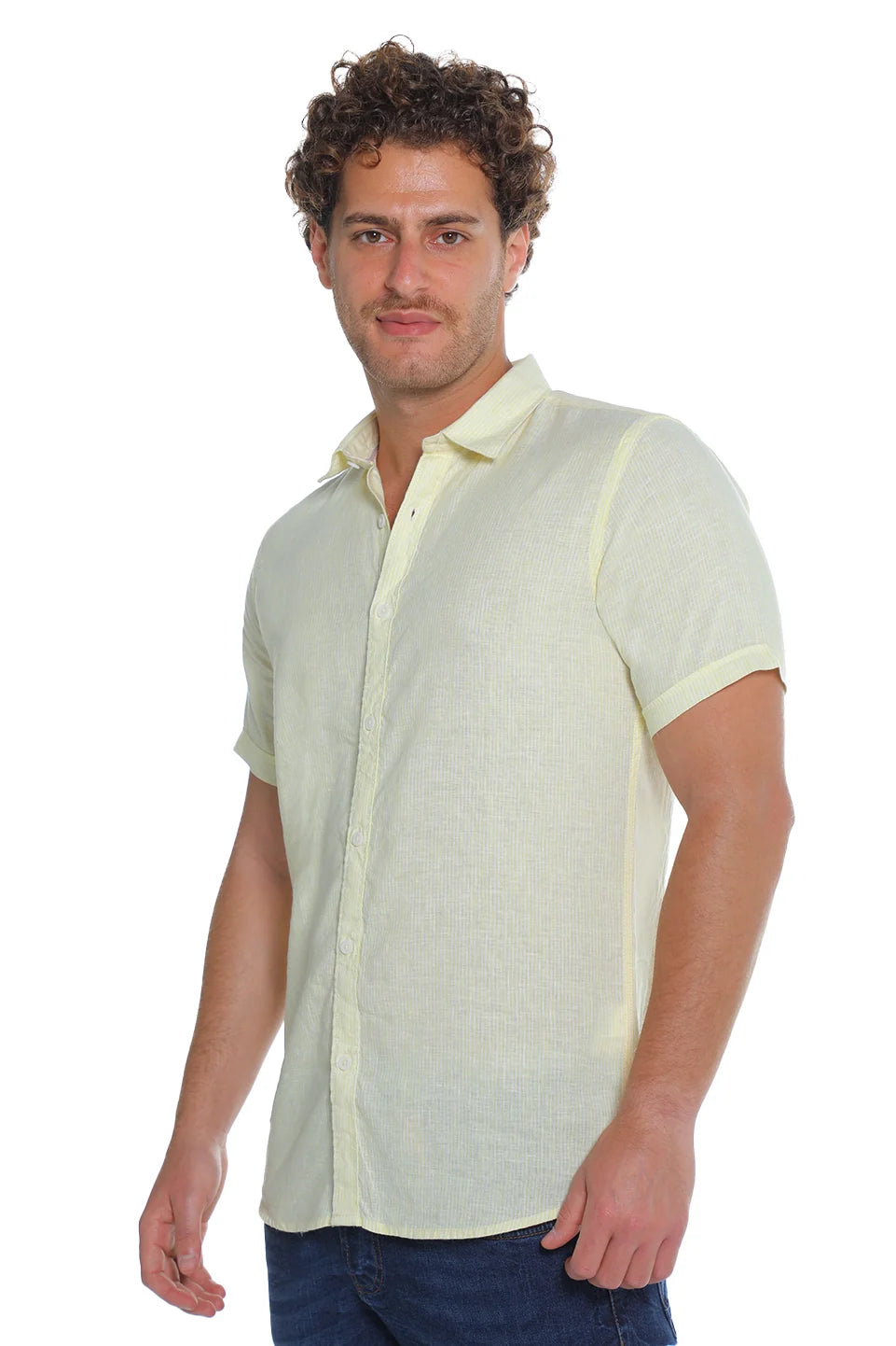 Short Sleeved Light Yellow Linen Shirt