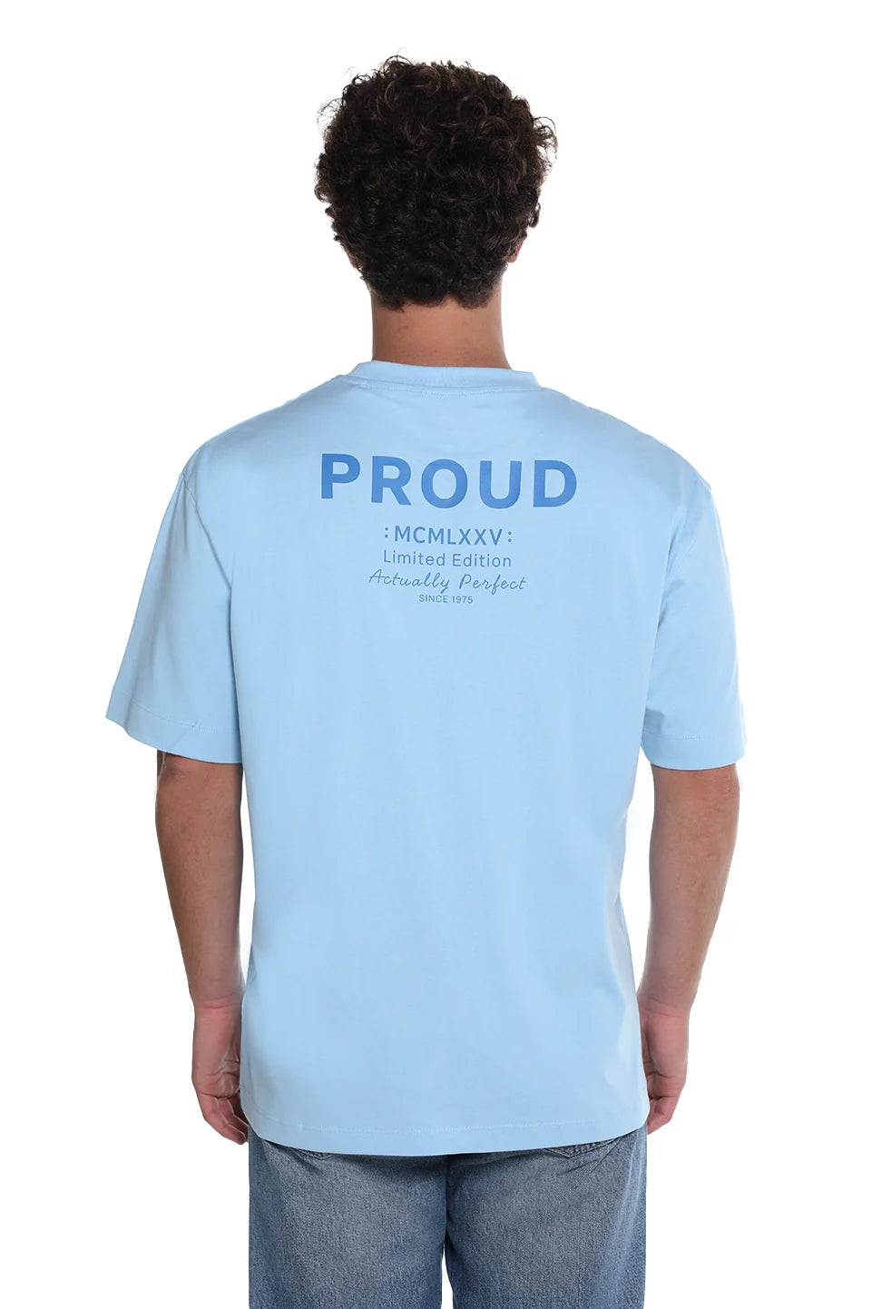 Blue Oversized T-Shirt With "Proud" Back Design