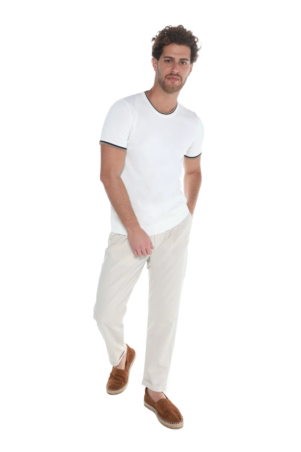 Off white Short Sleeved Round Neck T-shirt