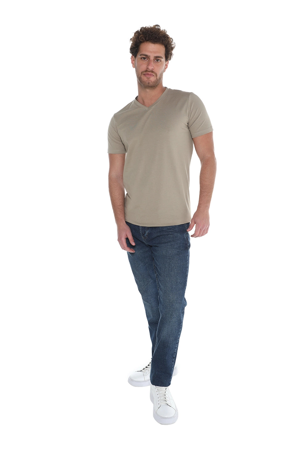 Light Khaki Jack Dapper Short Sleeved Basic T-shirt With V-neck