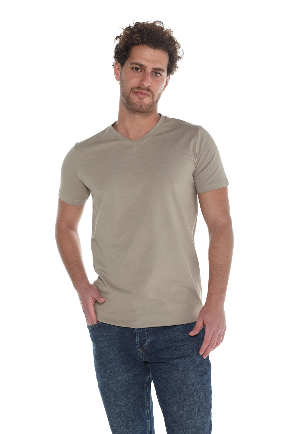Light Khaki Jack Dapper Short Sleeved Basic T-shirt With V-neck