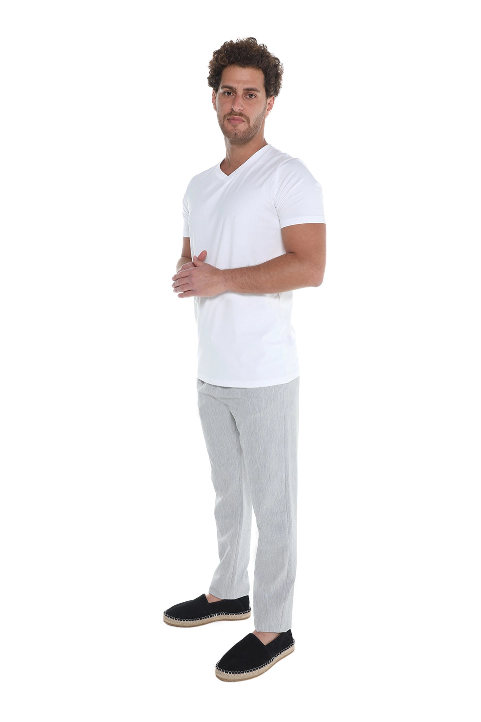 White Jack Dapper Short Sleeved Basic T-shirt With V-neck