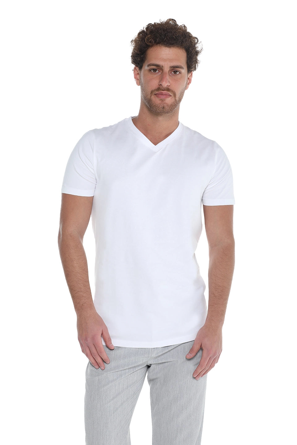 White Jack Dapper Short Sleeved Basic T-shirt With V-neck