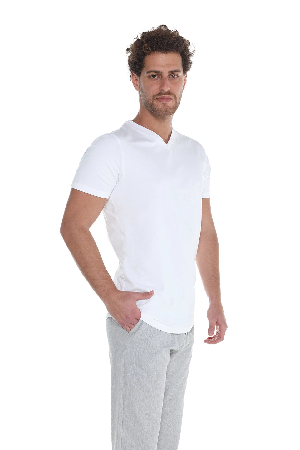 White Jack Dapper Short Sleeved Basic T-shirt With V-neck