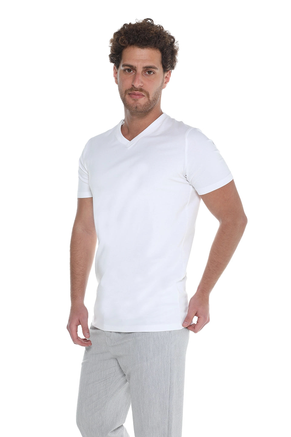 White Jack Dapper Short Sleeved Basic T-shirt With V-neck