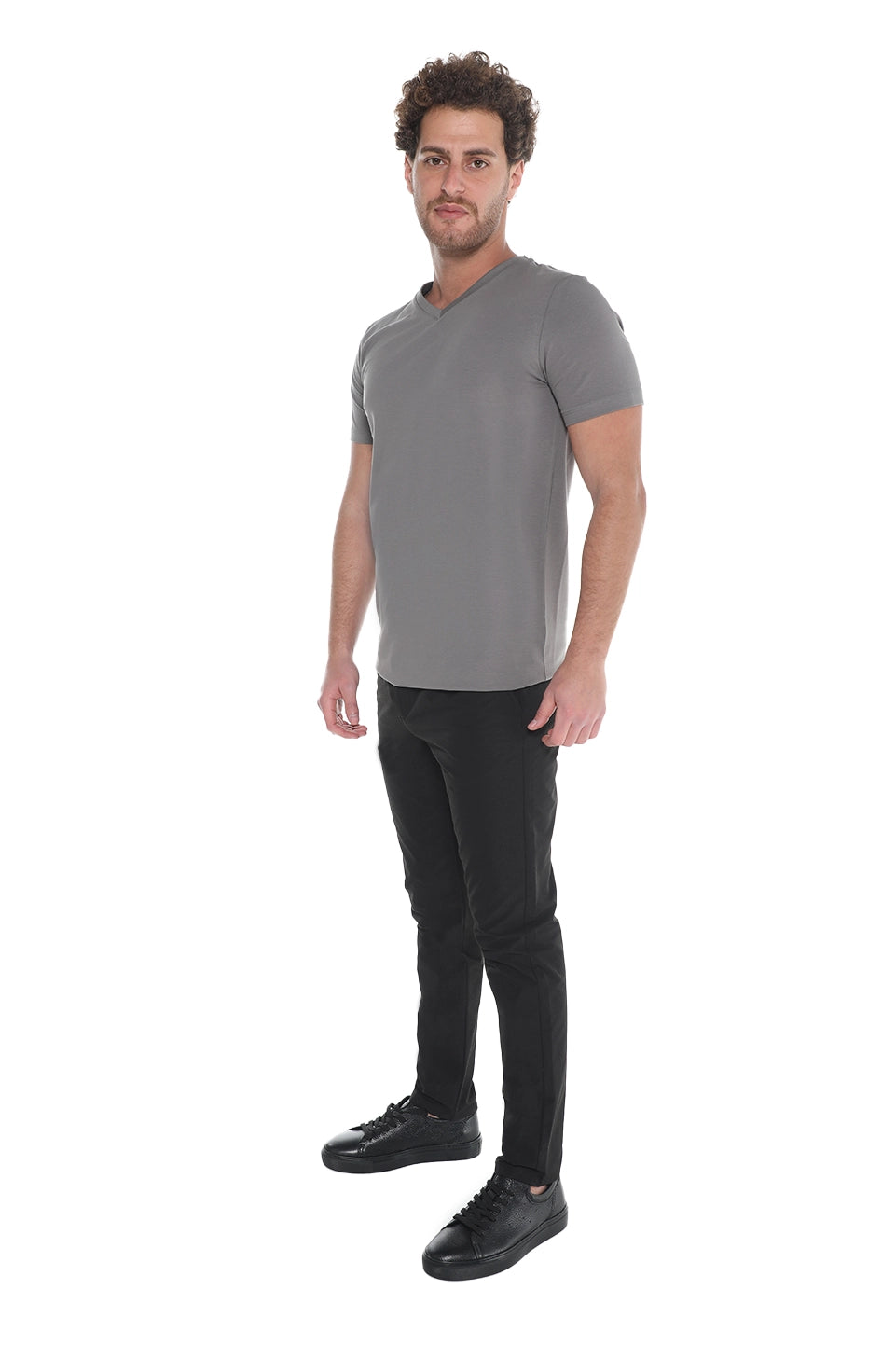 Light Grey Jack Dapper Short Sleeved Basic T-shirt With V-neck