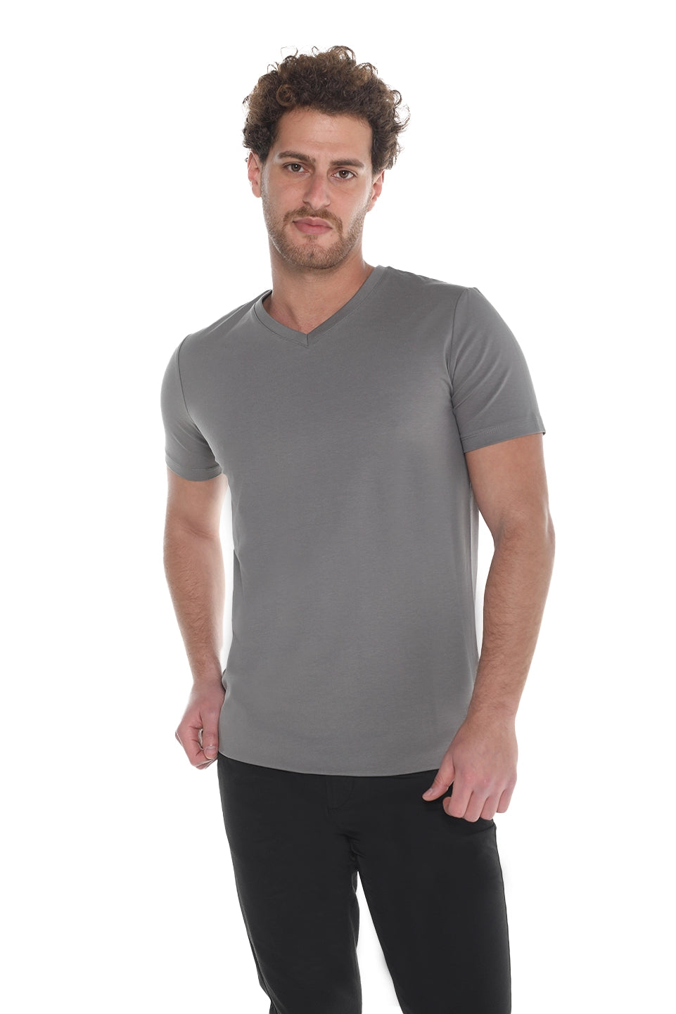 Light Grey Jack Dapper Short Sleeved Basic T-shirt With V-neck